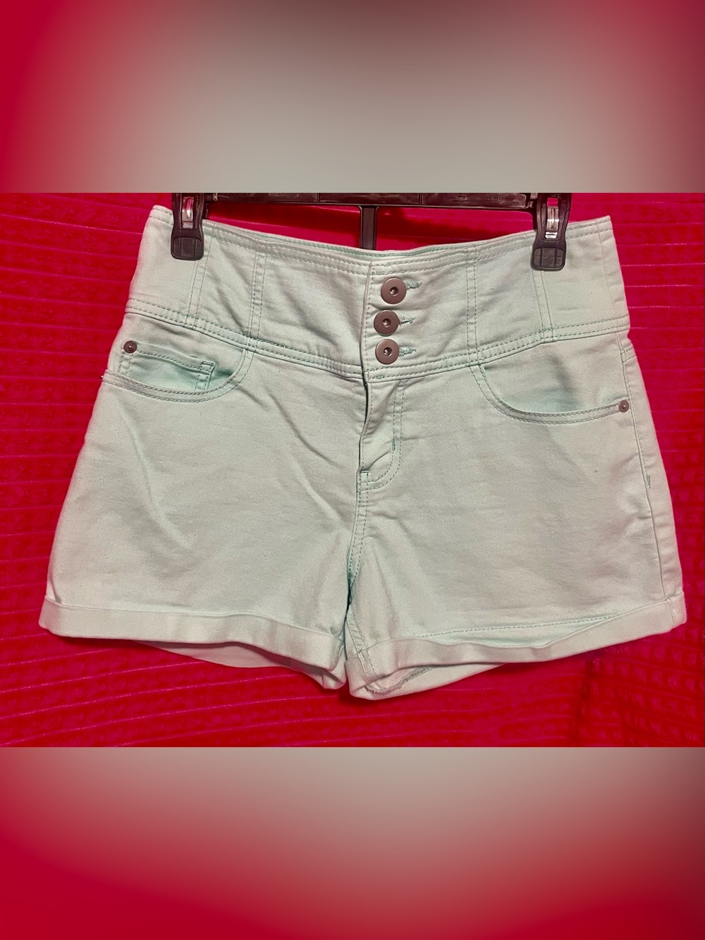 NOBO Mint Green High-Waist Triple-Button Jean Shorts
